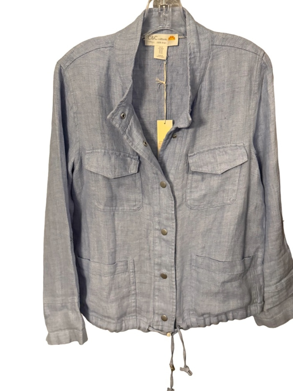 C & C California blue LINEN Utility Jacket Snap Close Pockets Sz M NWT - Picture 2 of 12